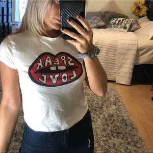 Speak Love White Graphic Tee- (Fit like Small)